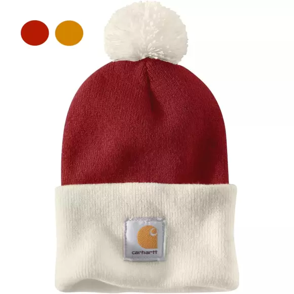 rød strikhue med kvast fra Carhartt