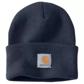 Carhartt Watch Hat 101070 ribstrikket hue med læderlook Carhartt-logo