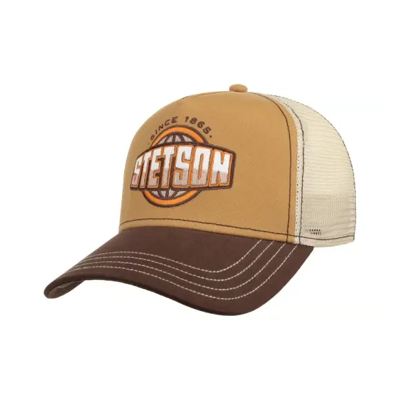 Stetson Trucker Cap Classic Globe med klassisk Globe-logo på fronten, buet skygge og åndbar meshbagside.